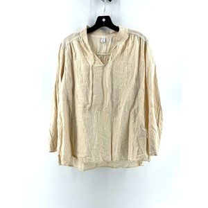 Old Navy Women's Metallic Gold Striped Long Sleeve Boho Shirt Top Blouse Size M